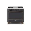 ILVE 36 Inch Majestic II Series Natural/ Propane Gas Burner and Electric Oven Range with 6 Sealed Burners UM09FDQNS3