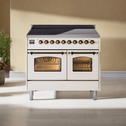 ILVE 40" Nostalgie II Series Freestanding Electric Double Oven Range with 6 Elements, Triple Glass Cool Door, Convection Oven, TFT Oven Control Display and Child Lock - UPDI406NMP