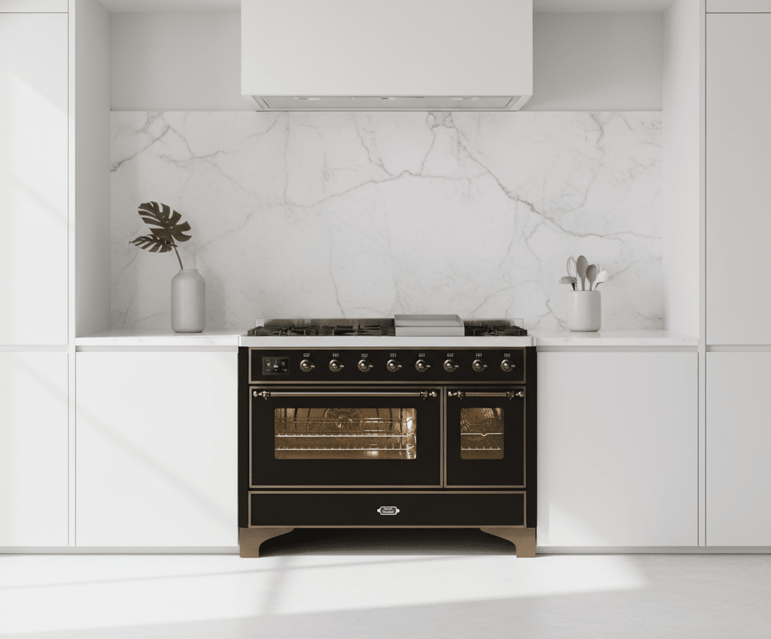 ILVE Majestic II 48 Inch Dual Fuel Range, Double Oven, 8 Burners & Griddle UM12FDNS3 - MyBBQDirect