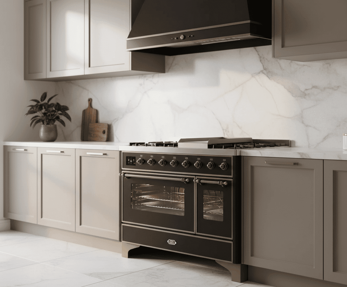 ILVE Majestic II 48 Inch Dual Fuel Range, Double Oven, 8 Burners & Griddle UM12FDNS3 - MyBBQDirect