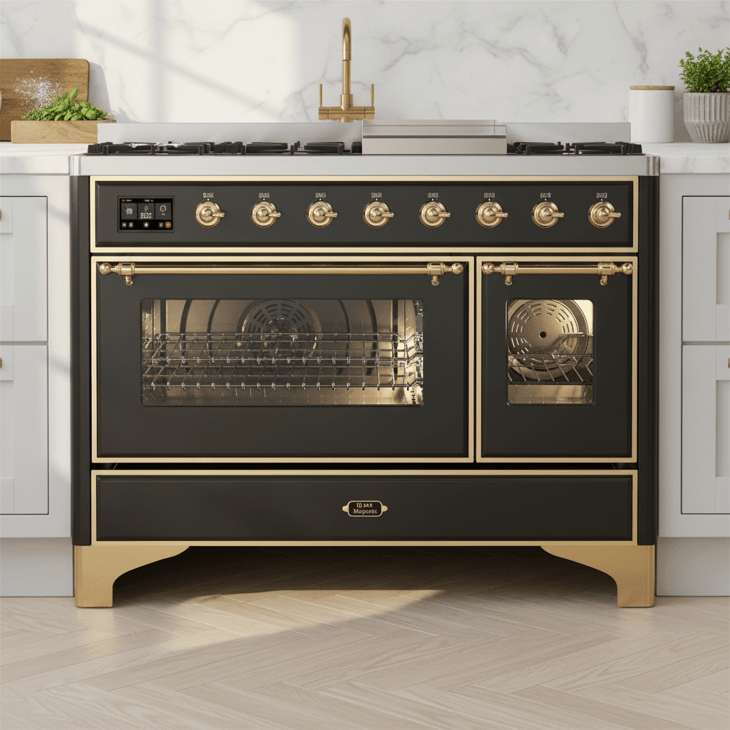 ILVE Majestic II 48 Inch Dual Fuel Range, Double Oven, 8 Burners & Griddle UM12FDNS3 - MyBBQDirect