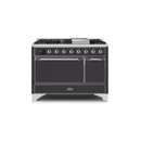 ILVE 48 Inch Majestic II Series Freestanding Dual Fuel Liquid Propane Range with 8 Sealed Brass Non Stick Coated Burners and Griddle UM12FDQNS3