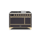 ILVE 48 Inch Majestic II Series Freestanding Dual Fuel Liquid Propane Range with 8 Sealed Brass Non Stick Coated Burners and Griddle UM12FDQNS3