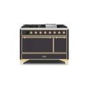 ILVE 48 Inch Majestic II Series Freestanding Dual Fuel Liquid Propane Range with 8 Sealed Brass Non Stick Coated Burners and Griddle UM12FDQNS3