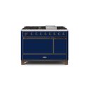 ILVE 48 Inch Majestic II Series Freestanding Dual Fuel Liquid Propane Range with 8 Sealed Brass Non Stick Coated Burners and Griddle UM12FDQNS3
