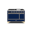 ILVE 48 Inch Majestic II Series Freestanding Dual Fuel Liquid Propane Range with 8 Sealed Brass Non Stick Coated Burners and Griddle UM12FDQNS3