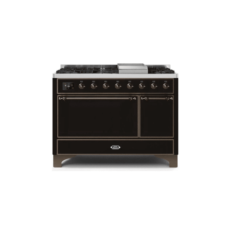 ILVE 48 Inch Majestic II Series Freestanding Dual Fuel Liquid Propane Range with 8 Sealed Brass Non Stick Coated Burners and Griddle UM12FDQNS3