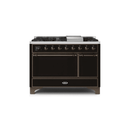 ILVE 48 Inch Majestic II Series Freestanding Dual Fuel Liquid Propane Range with 8 Sealed Brass Non Stick Coated Burners and Griddle UM12FDQNS3