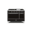 ILVE 48 Inch Majestic II Series Freestanding Dual Fuel Liquid Propane Range with 8 Sealed Brass Non Stick Coated Burners and Griddle UM12FDQNS3
