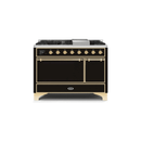 ILVE 48 Inch Majestic II Series Freestanding Dual Fuel Liquid Propane Range with 8 Sealed Brass Non Stick Coated Burners and Griddle UM12FDQNS3