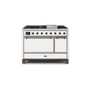 ILVE 48 Inch Majestic II Series Freestanding Dual Fuel Liquid Propane Range with 8 Sealed Brass Non Stick Coated Burners and Griddle UM12FDQNS3