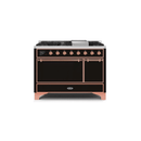 ILVE 48 Inch Majestic II Series Freestanding Dual Fuel Liquid Propane Range with 8 Sealed Brass Non Stick Coated Burners and Griddle UM12FDQNS3