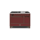 ILVE 48 Inch Majestic II Series Freestanding Dual Fuel Liquid Propane Range with 8 Sealed Brass Non Stick Coated Burners and Griddle UM12FDQNS3
