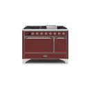 ILVE 48 Inch Majestic II Series Freestanding Dual Fuel Liquid Propane Range with 8 Sealed Brass Non Stick Coated Burners and Griddle UM12FDQNS3