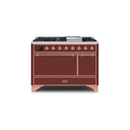 ILVE 48 Inch Majestic II Series Freestanding Dual Fuel Liquid Propane Range with 8 Sealed Brass Non Stick Coated Burners and Griddle UM12FDQNS3