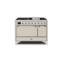 ILVE 48 Inch Majestic II Series Freestanding Dual Fuel Liquid Propane Range with 8 Sealed Brass Non Stick Coated Burners and Griddle UM12FDQNS3
