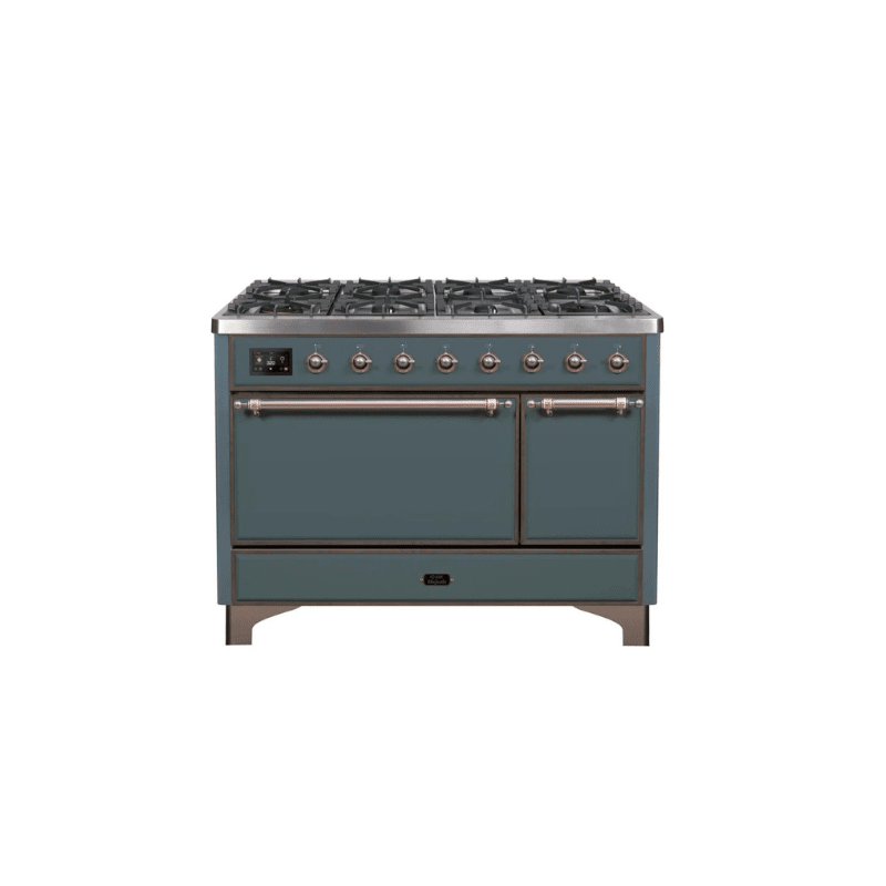 ILVE 48 Inch Majestic II Series Freestanding Dual Fuel Liquid Propane Range with 8 Sealed Brass Non Stick Coated Burners and Griddle UM12FDQNS3