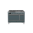 ILVE 48 Inch Majestic II Series Freestanding Dual Fuel Liquid Propane Range with 8 Sealed Brass Non Stick Coated Burners and Griddle UM12FDQNS3