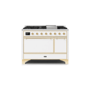 ILVE 48 Inch Majestic II Series Freestanding Dual Fuel Liquid Propane Range with 8 Sealed Brass Non Stick Coated Burners and Griddle UM12FDQNS3