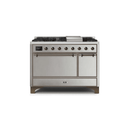 ILVE 48 Inch Majestic II Series Freestanding Dual Fuel Liquid Propane Range with 8 Sealed Brass Non Stick Coated Burners and Griddle UM12FDQNS3