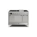 ILVE 48 Inch Majestic II Series Freestanding Dual Fuel Liquid Propane Range with 8 Sealed Brass Non Stick Coated Burners and Griddle UM12FDQNS3