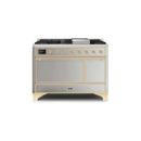 ILVE 48 Inch Majestic II Series Freestanding Dual Fuel Liquid Propane Range with 8 Sealed Brass Non Stick Coated Burners and Griddle UM12FDQNS3