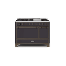 ILVE 48 Inch Majestic II Series Freestanding Dual Fuel Liquid Propane Range with 8 Sealed Brass Non Stick Coated Burners and Griddle UM12FDQNS3