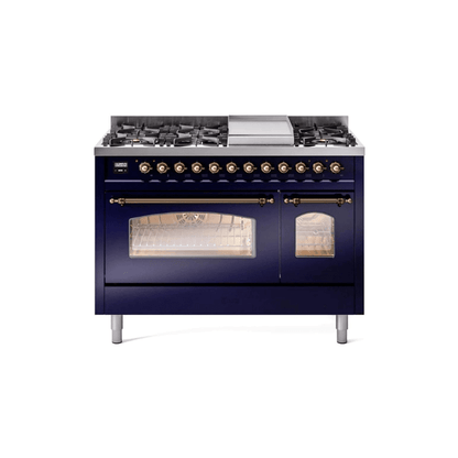 ILVE nostalgie range 48 in navy blue with gold knobs