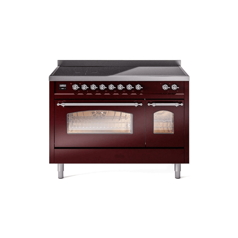 ILVE 48" Nostalgie II Series Freestanding Electric Double Oven Range with 8 Elements, Triple Glass Cool Door, Convection Oven, TFT Oven Control Display and Child Lock - UPI486NMP
