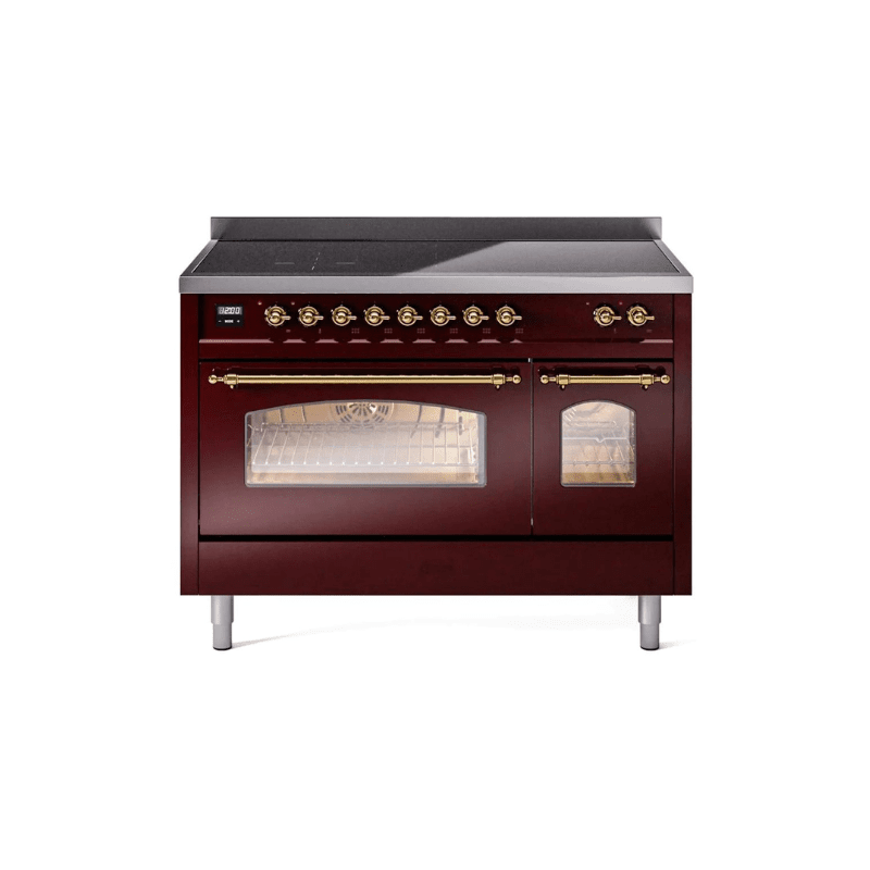 ILVE 48" Nostalgie II Series Freestanding Electric Double Oven Range with 8 Elements, Triple Glass Cool Door, Convection Oven, TFT Oven Control Display and Child Lock - UPI486NMP