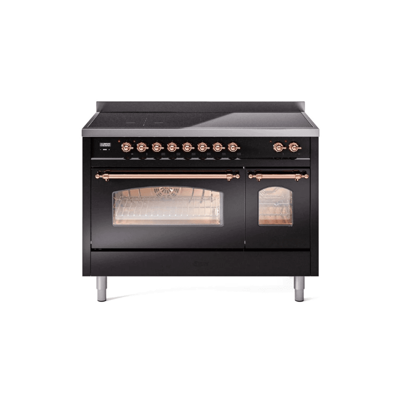ILVE 48" Nostalgie II Series Freestanding Electric Double Oven Range with 8 Elements, Triple Glass Cool Door, Convection Oven, TFT Oven Control Display and Child Lock - UPI486NMP