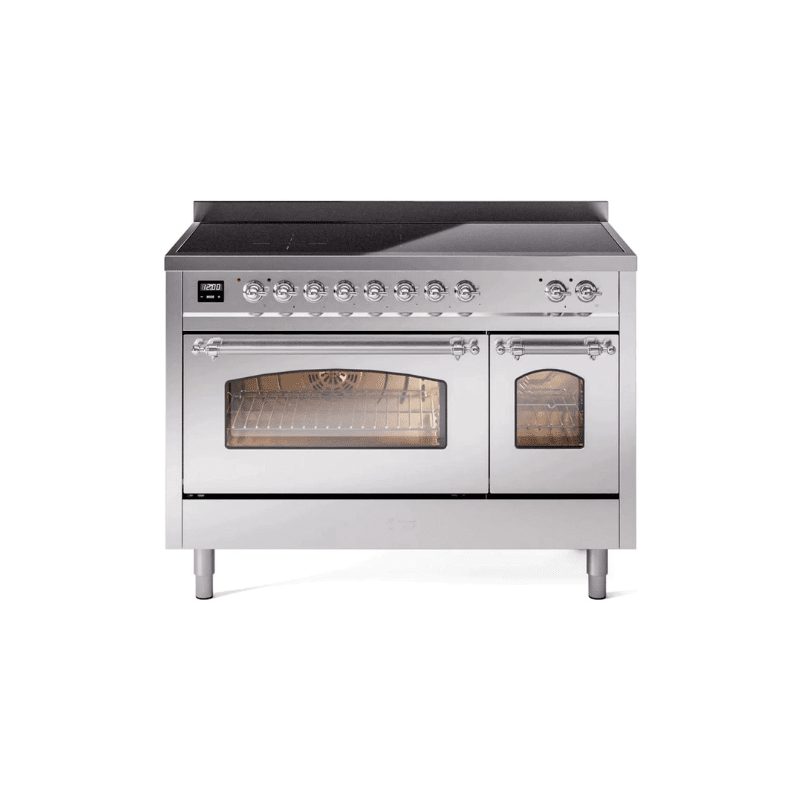 ILVE 48" Nostalgie II Series Freestanding Electric Double Oven Range with 8 Elements, Triple Glass Cool Door, Convection Oven, TFT Oven Control Display and Child Lock - UPI486NMP