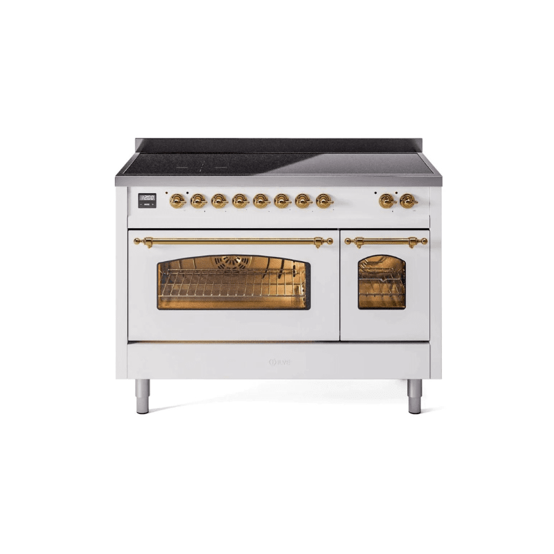 ILVE 48" Nostalgie II Series Freestanding Electric Double Oven Range with 8 Elements, Triple Glass Cool Door, Convection Oven, TFT Oven Control Display and Child Lock - UPI486NMP