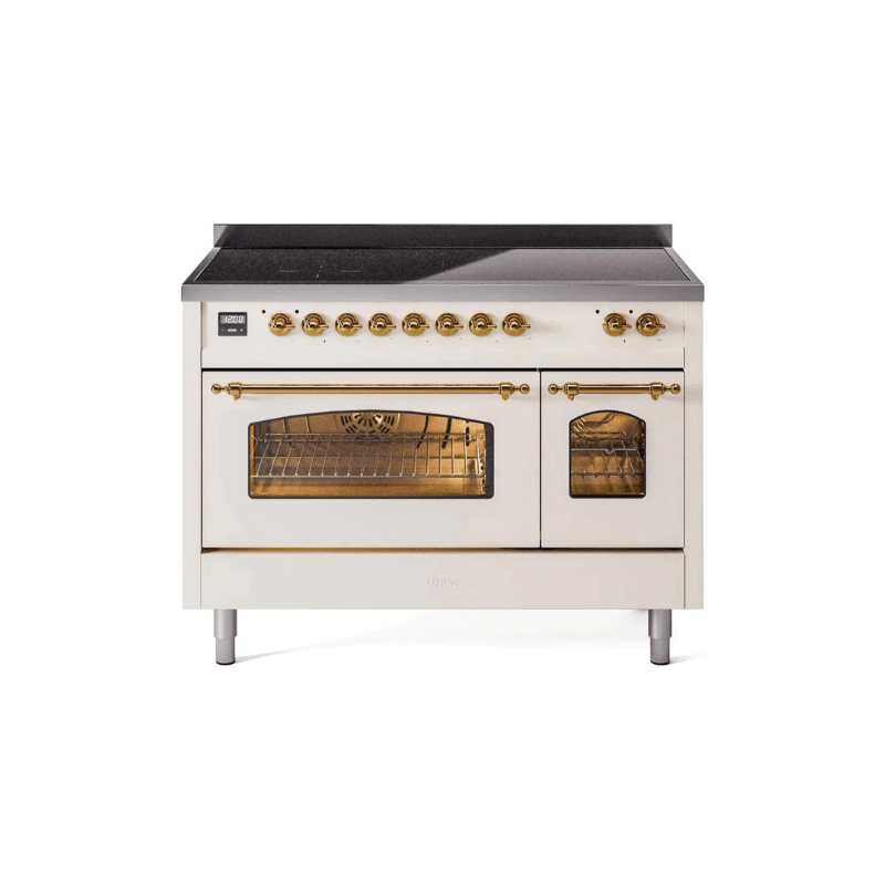 ILVE 48" Nostalgie II Series Freestanding Electric Double Oven Range with 8 Elements, Triple Glass Cool Door, Convection Oven, TFT Oven Control Display and Child Lock - UPI486NMP