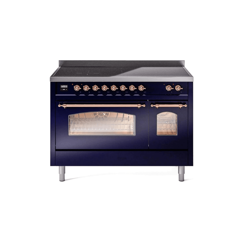 ILVE 48" Nostalgie II Series Freestanding Electric Double Oven Range with 8 Elements, Triple Glass Cool Door, Convection Oven, TFT Oven Control Display and Child Lock - UPI486NMP