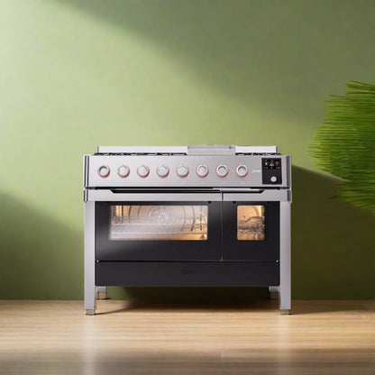 ILVE 48" Panoramagic Series Freestanding Double Oven Dual Fuel Range with 8 Sealed Burners and Griddle - UPM12FDS3
