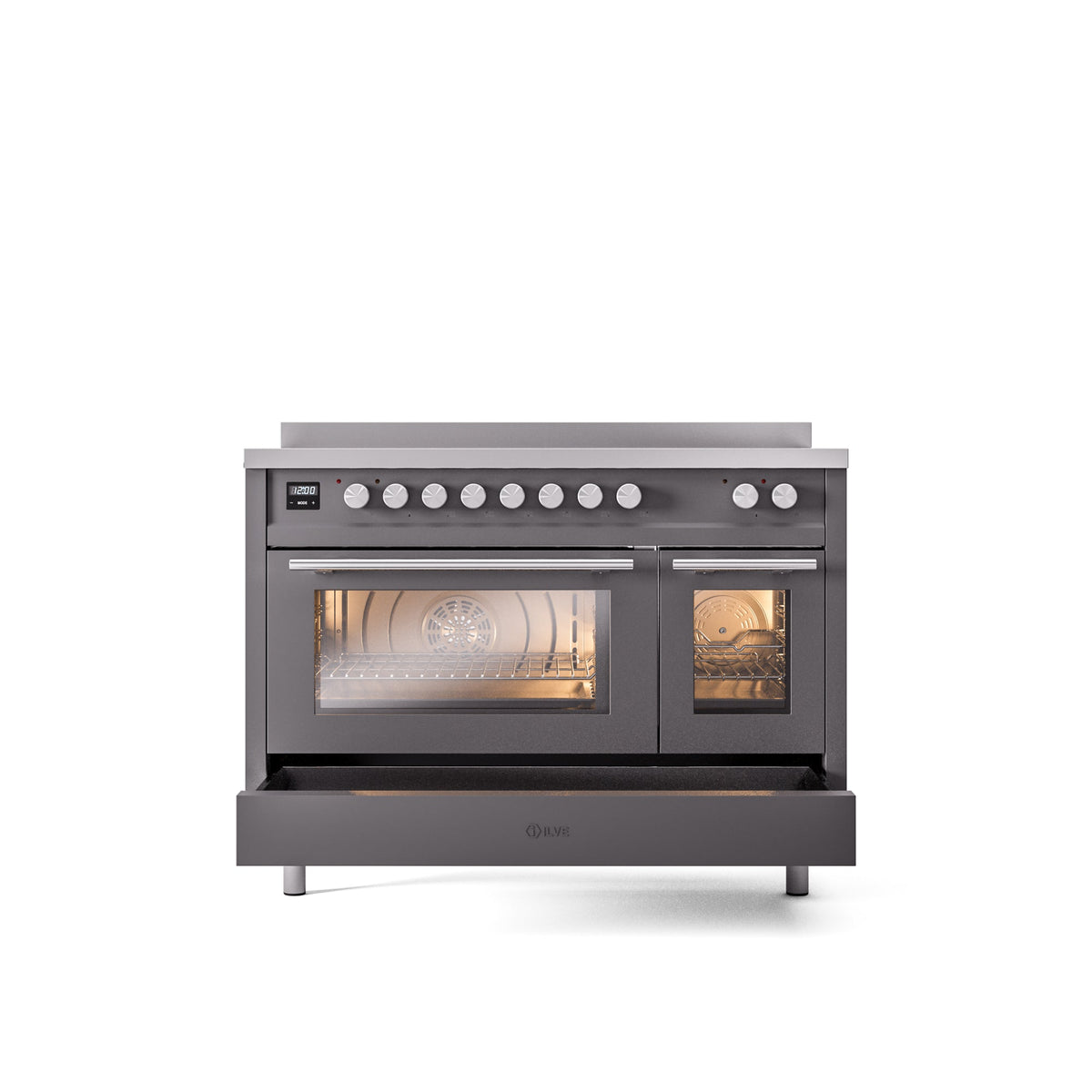 ILVE 48" Professional Plus II Series Freestanding Electric Double Oven Range with 8 Elements, Triple Glass Cool Door, Convection Oven, TFT Oven Control Display and Child Lock - UPI486WMP