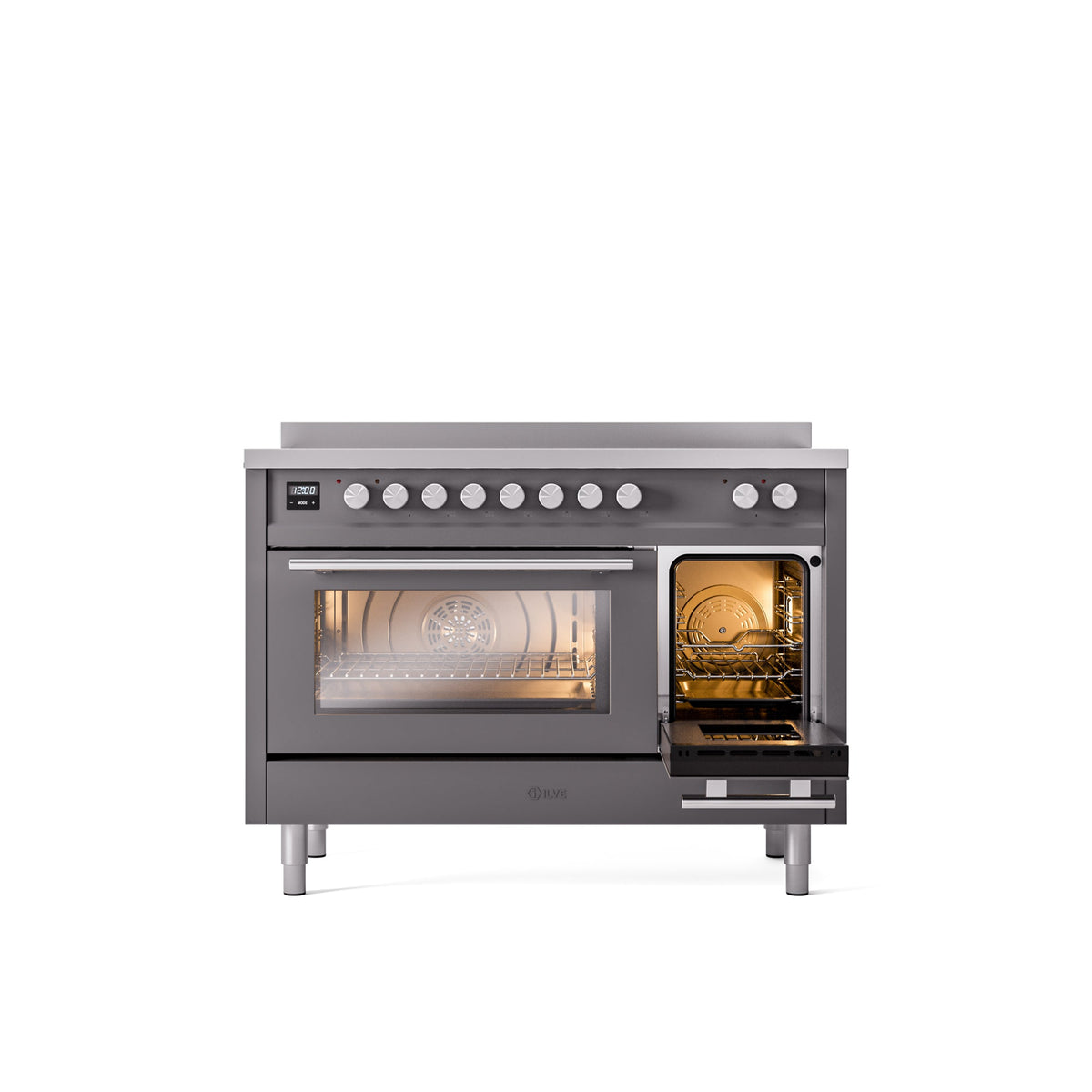 ILVE 48" Professional Plus II Series Freestanding Electric Double Oven Range with 8 Elements, Triple Glass Cool Door, Convection Oven, TFT Oven Control Display and Child Lock - UPI486WMP