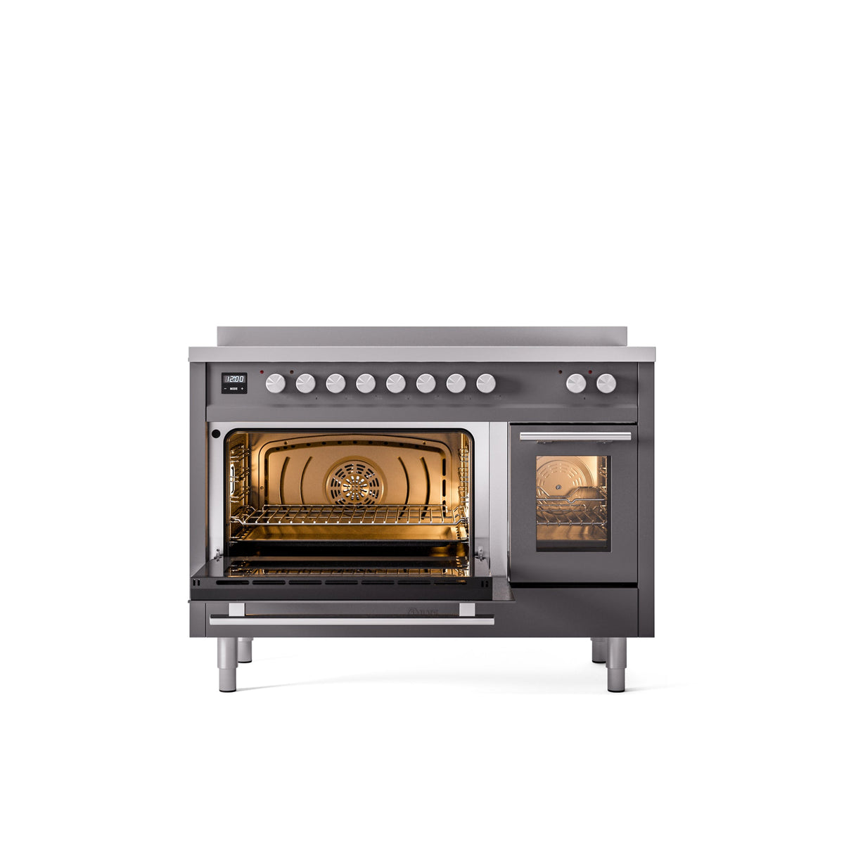 ILVE 48" Professional Plus II Series Freestanding Electric Double Oven Range with 8 Elements, Triple Glass Cool Door, Convection Oven, TFT Oven Control Display and Child Lock - UPI486WMP