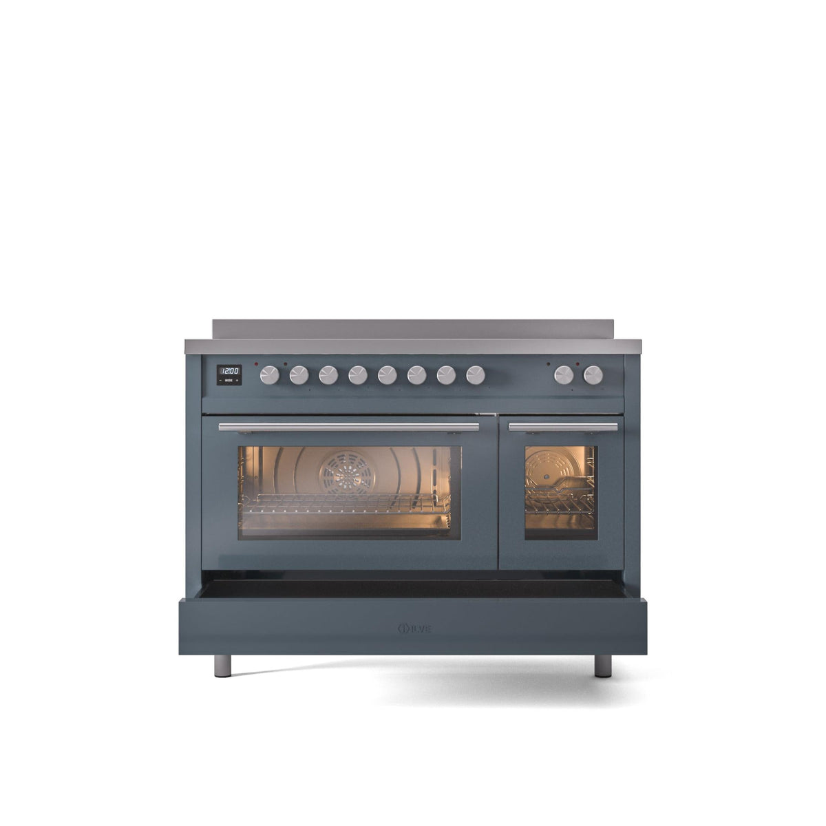 ILVE 48" Professional Plus II Series Freestanding Electric Double Oven Range with 8 Elements, Triple Glass Cool Door, Convection Oven, TFT Oven Control Display and Child Lock - UPI486WMP