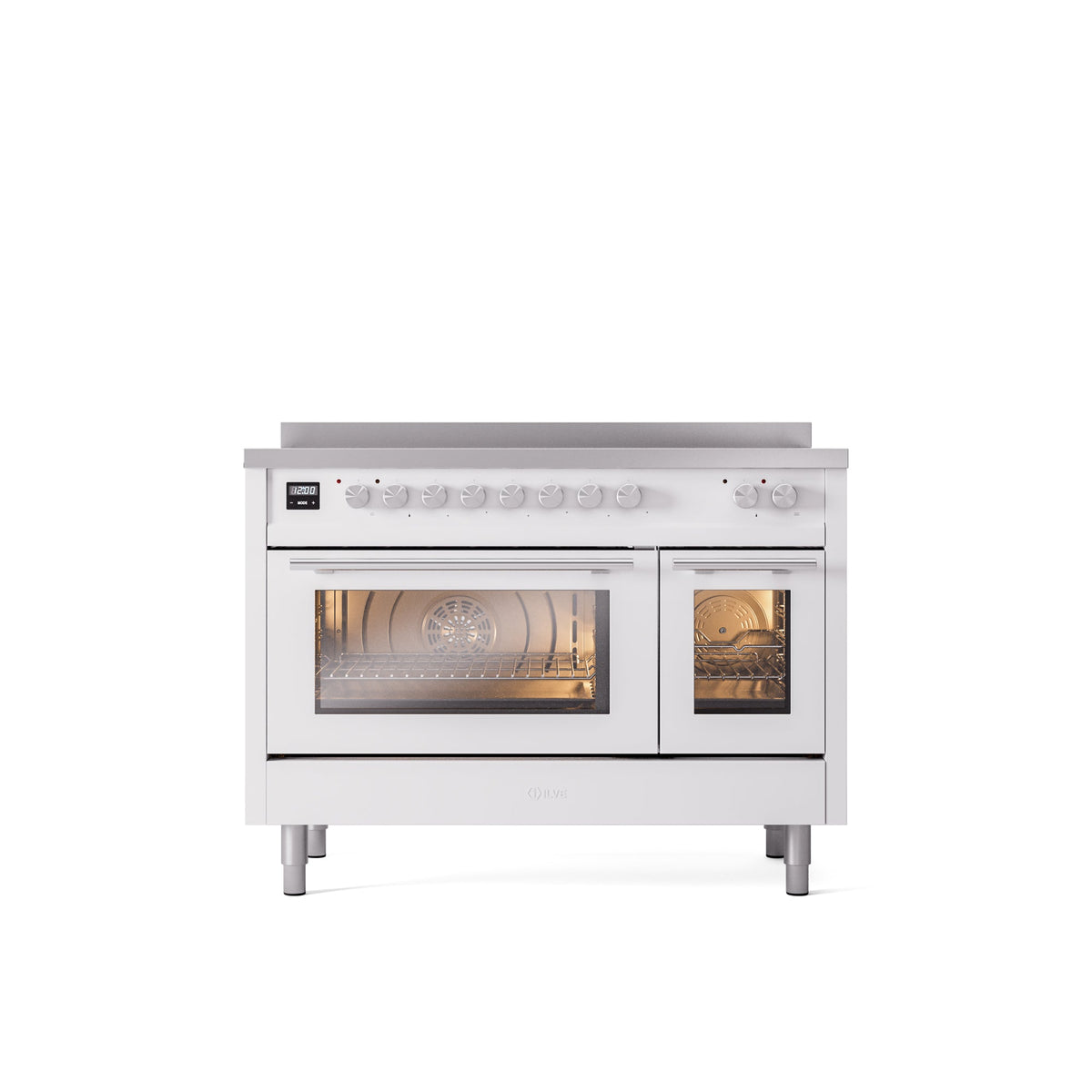 ILVE 48" Professional Plus II Series Freestanding Electric Double Oven Range with 8 Elements, Triple Glass Cool Door, Convection Oven, TFT Oven Control Display and Child Lock - UPI486WMP