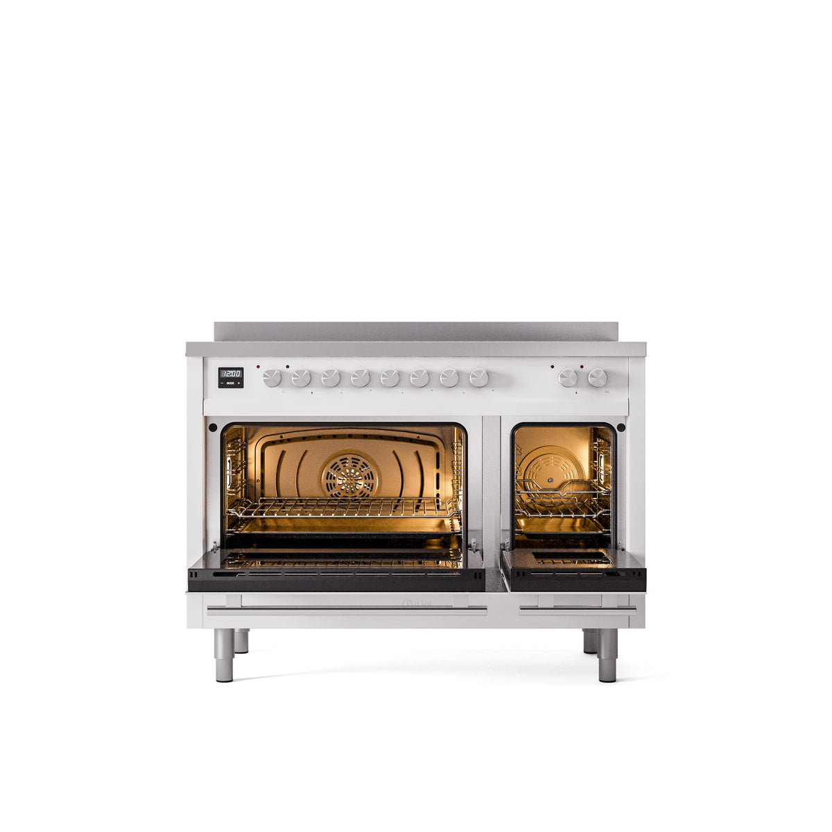 ILVE 48" Professional Plus II Series Freestanding Electric Double Oven Range with 8 Elements, Triple Glass Cool Door, Convection Oven, TFT Oven Control Display and Child Lock - UPI486WMP