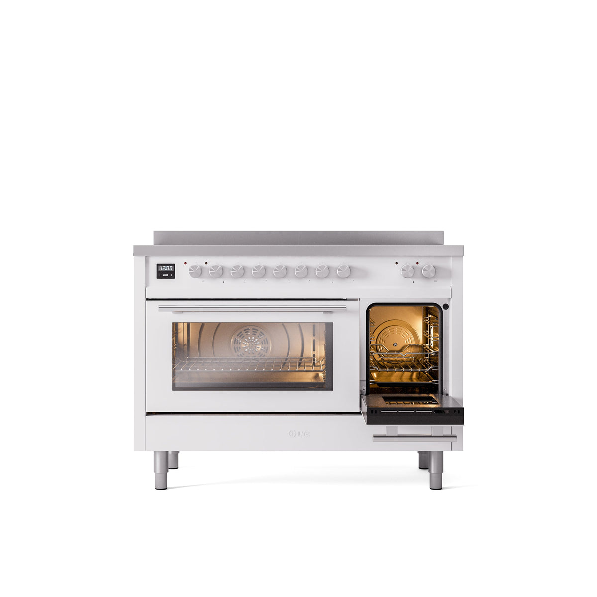 ILVE 48" Professional Plus II Series Freestanding Electric Double Oven Range with 8 Elements, Triple Glass Cool Door, Convection Oven, TFT Oven Control Display and Child Lock - UPI486WMP