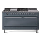 ILVE Nostalgie II 60" Dual Fuel Range with 7 Sealed Burners + Griddle + French Top Solid Door - UP60FSQNMP