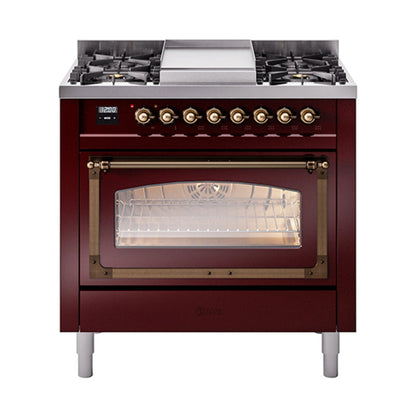 ILVE Nostalgie II Noblesse 36″ Dual Fuel Range Triple Glass Door -UN36FNMP