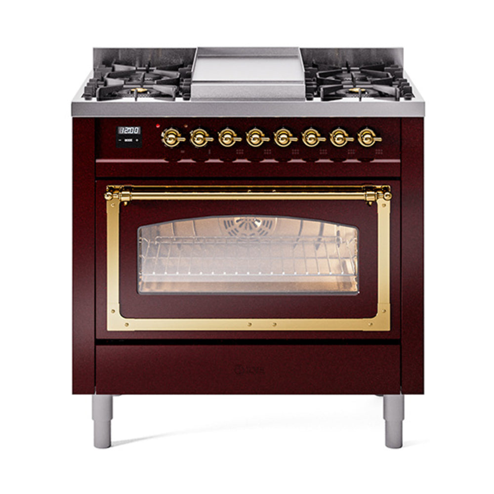ILVE Nostalgie II Noblesse 36″ Dual Fuel Range Triple Glass Door -UN36FNMP