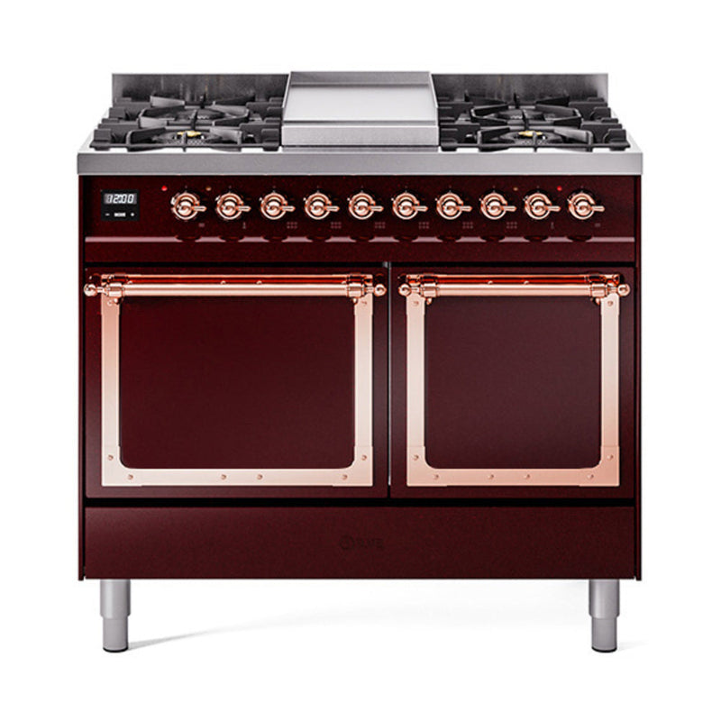 ILVE Nostalgie II Noblesse 40″ Dual Fuel Freestanding Range 6 Sealed Burners + Griddle with Solid Door - UND40FQNMP