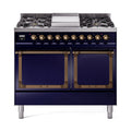 ILVE Nostalgie II Noblesse 40″ Dual Fuel Freestanding Range 6 Sealed Burners + Griddle with Solid Door - UND40FQNMP