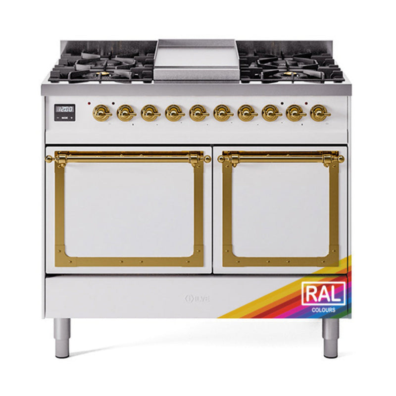 ILVE Nostalgie II Noblesse 40″ Dual Fuel Freestanding Range 6 Sealed Burners + Griddle with Solid Door - UND40FQNMP