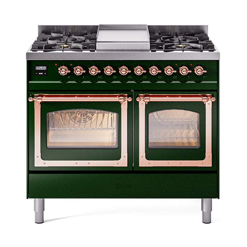 ILVE Nostalgie II Noblesse 40" Dual Fuel Freestanding Range with 9 Sealed Burners + Griddle Triple Glass Door - UND40FNMP